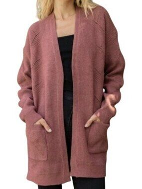 Hem & Thread Mauve Open Front Knit Cardigan Sweater Small New Women's Layering